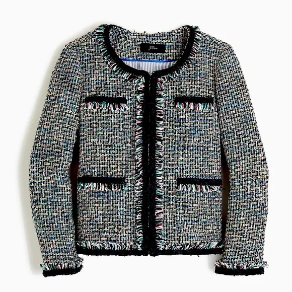 J.crew Lady Metallic Tweed Jacket Black Rainbow - Picture 1 of 2
